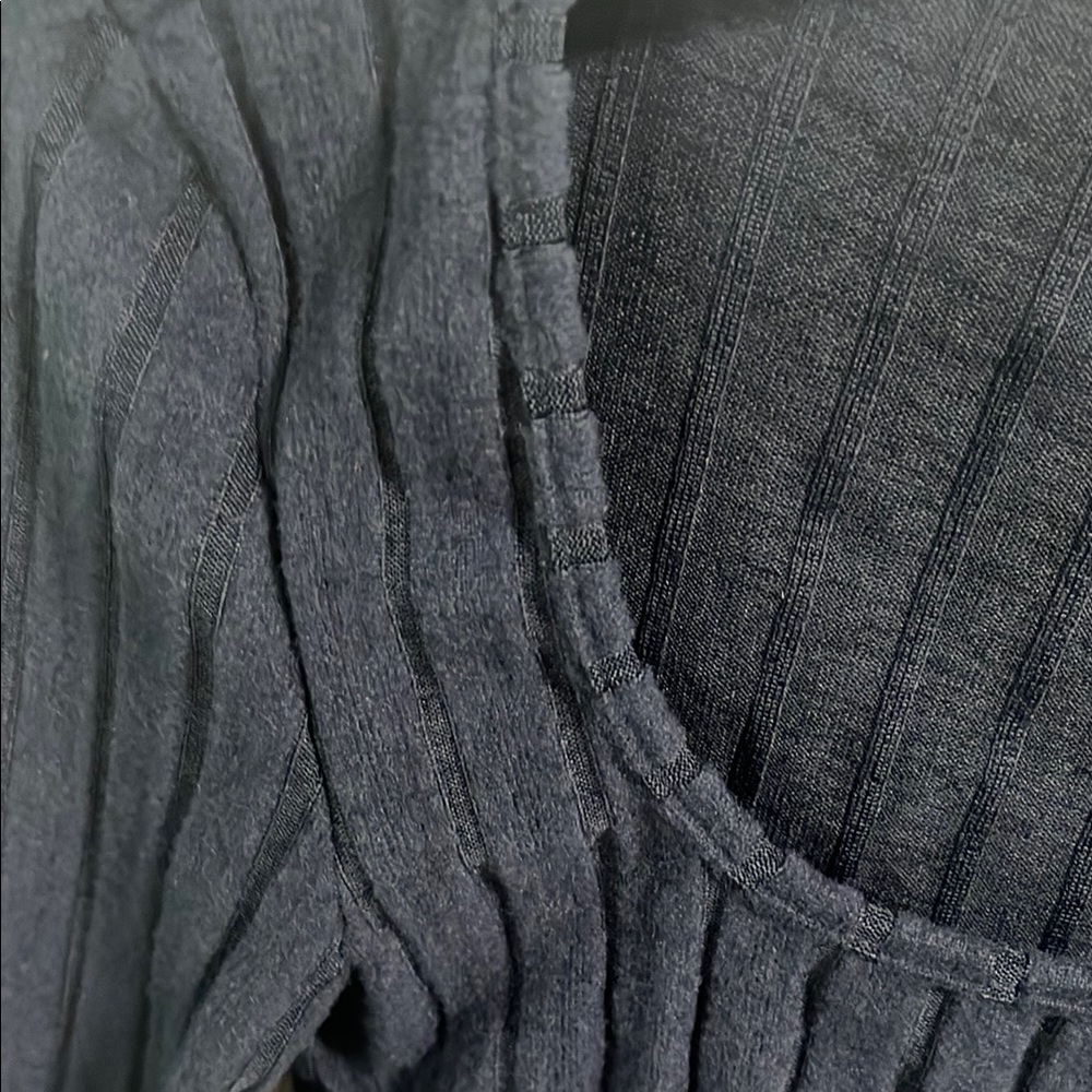 Blue Ribbed Square Neck Blouse - Picture 4 of 6